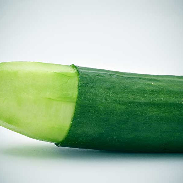 Cucumber with skin removed at tip, Tight Foreskin