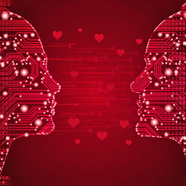 Couple with artificial intelligence computer symbols
