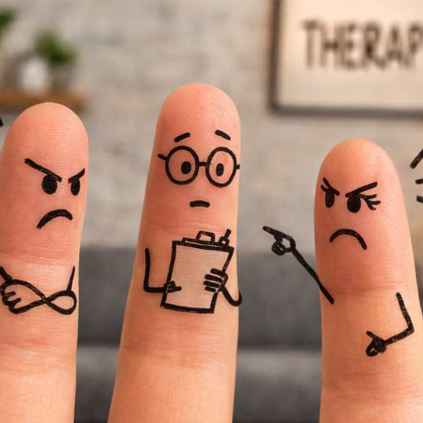Finger puppets doing marital counseling