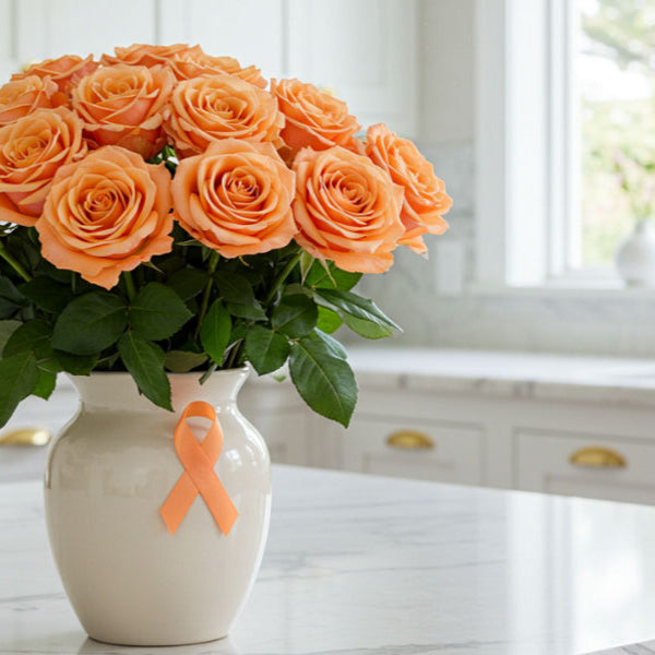 peach roses with uterine cancer peach ribbon