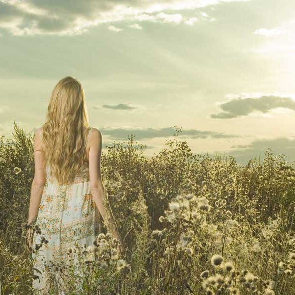 woman in field, long flowing dress, A Couple's Fantasy