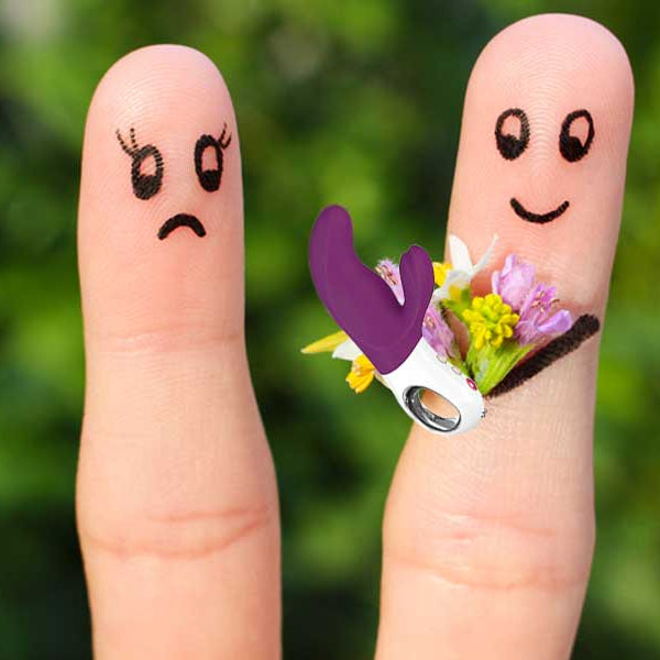  Finger Puppets, sad woman, man offering sex toy, Loss of Libido In Women