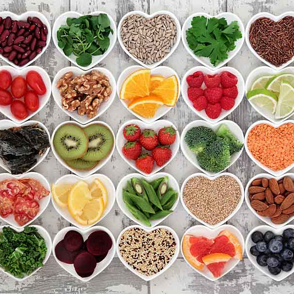 Heart bowls with healthy foods, Sex & Diet