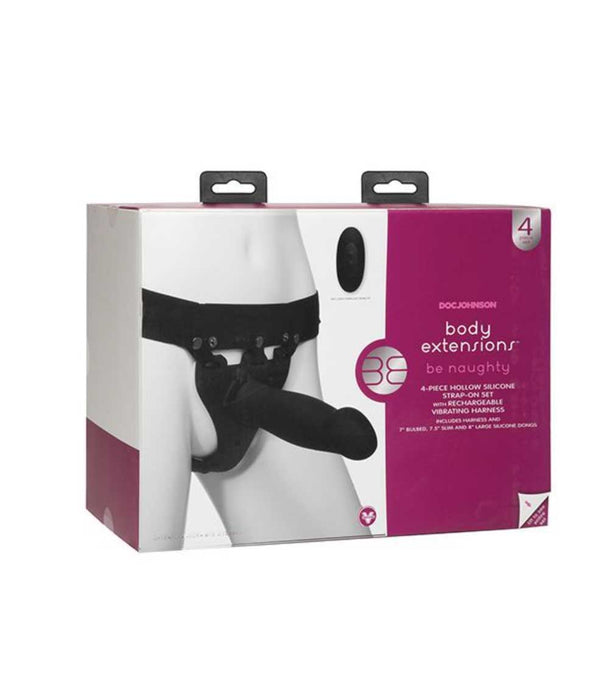 Be Naughty Vibrating 4 Piece Hollow Strap On Set