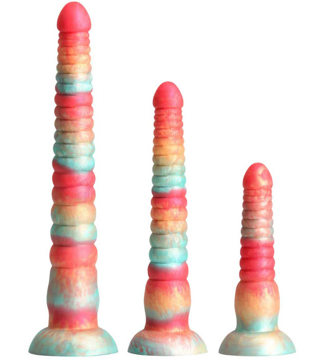 Colours Stacked Silicone Suction Cup Dildo - Red & Gold