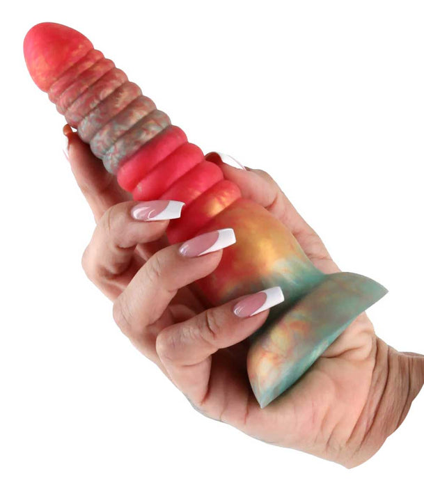 Colours Stacked Silicone Suction Cup Dildo - Red & Gold