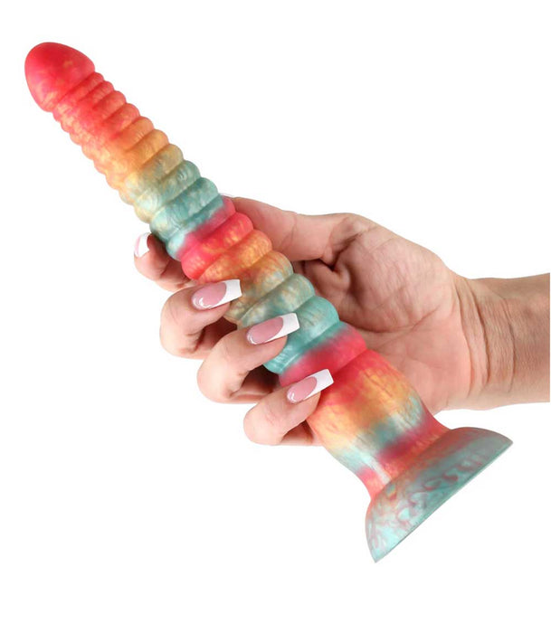 Colours Stacked Silicone Suction Cup Dildo - Red & Gold