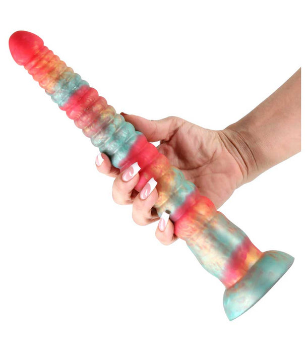 Colours Stacked Silicone Suction Cup Dildo - Red & Gold